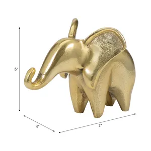 Escultura de Elefante de Latón Dorado de 7x4x5 Pulgadas, Figura Decorativa Hecha a Mano para Mesa de Sala de Estar, Decoración Feng Shui - Product Image 1