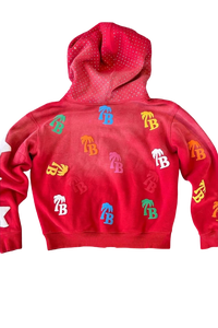 Sweat à capuche oversize à fermeture éclair avec strass, 100% coton molletonné, délavé à l'acide et imprimé en relief, épaules tombantes, pour l'hiver, style décontracté et tendance - Product Image 2