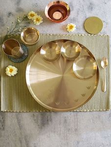Premium Quality Classic Eco-Friendly Brass Thali Set Glass Cups Spoon Customized Water <b>Bottle</b> <b>Cleaning</b> <b>Brush</b> Home Outdoor India - Product Image 2