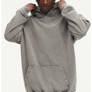 Sweat à capuche personnalisé en coton épais sans cordon, effet vieilli, délavage vintage, en molleton bouclette, pour homme, coupe ample, délavé à l'acide - Product Image 3