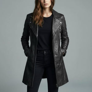 Manteau long en cuir pour femme, idéal pour l'hiver, en cuir naturel, pour un confort optimal et un style décontracté - Product Image 5