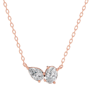 Elegante Collar Toi Et Moi con Diamantes Ovalados de Corte Pera Cultivados en Laboratorio, Oro Sólido de 18K, para Regalo de Compromiso, Conexión de Armonía Eterna - Product Image 1