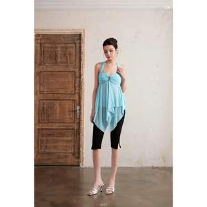 Wholesale Women's Fringe <b>Mesh</b> Halter <b>Top</b> and Lace-Trim Capri Pants Set ET3657 - Product Image 1