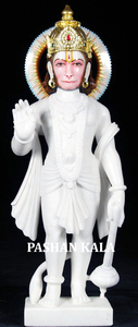 Statue de Shree Hanuman Ji en marbre blanc - Product Image 4