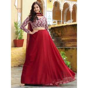 Stunning <b>Red</b> <b>Sequins</b> Georgette Party Wear Lehenga Choli With Dupatta - Product Image 6