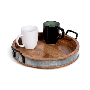 Bandeja Redonda de Madera para Servir con Asas Metálicas, Bandeja Decorativa para Servir Café, Té y Desayuno para Uso en el Hogar y Hoteles - Product Image 2