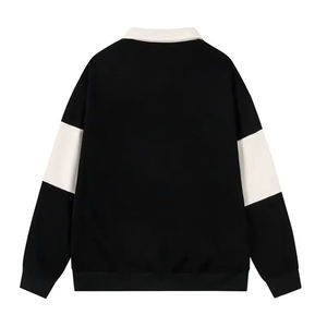 Polo à manches longues pour homme en tricot, design décontracté à blocs de couleur et rayures, boutons sur le devant - Product Image 4