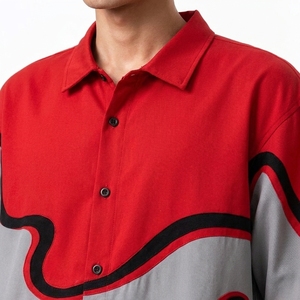 Custom Men's Modern Casual Sleeve <b>Button</b> Up <b>Shirt</b> Short Front Abstract Graphic Loose Fit Woven Top for Summer OEM Custom Supply - Product Image 4