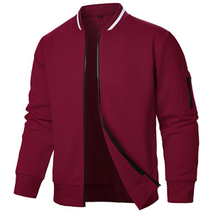 Nouveau hommes nouveau Zip col montant sweat veste hommes décontracté Jacquard Cardigan sweats Baseball vestes hommes vêtements-vin - Product Image 1