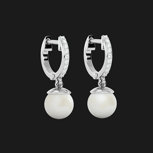 Rose Gold Pearl Drop Hoop <b>Earrings</b> with <b>Moissanite</b> Pave Sparkle Elegant Bridal Luxury Fine Jewelry - Product Image 1
