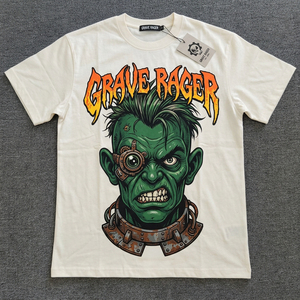 T-shirt pour homme à manches courtes en coton 100% vintage imprimé et tricoté, effet délavé à l'acide - Product Image 5