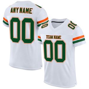 Custom FootballJerseyPremium Quality Soccer Uniform|EM&ODM ManufacturerCustom <b>White</b> Green-Orange Mesh Authentic <b>Football</b> Jersey - Product Image 1