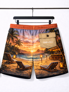 Shorts de baño Tropical Beach Bar para hombre – Shorts de secado rápido con estampado Sunset Surf - Product Image 3