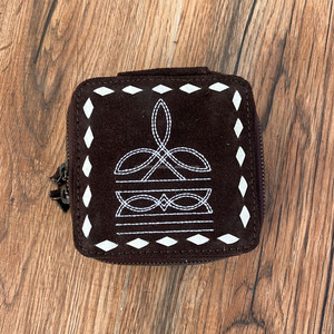 Bolso cosmético de cuero de gamuza auténtica para mujer y conjuntos de cajas de joyería pequeñas portátiles de cuero de gamuza de punto de bota marrón - Product Image 3