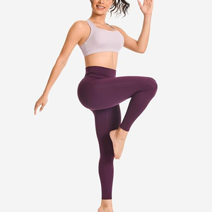 Ensemble de yoga 2 pièces pour femme : soutien-gorge croisé et leggings taille haute, couleur unie, sans couture, extensible dans les quatre sens, séchage rapide, Spandex/Nylon - Product Image 3