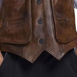 Men's Vintage Genuine <b>Leather</b> <b>Vest</b> Single Breasted Solid Color Winter Waterproof Eco-Friendly Outerwear With OEM Service - Product Image 4