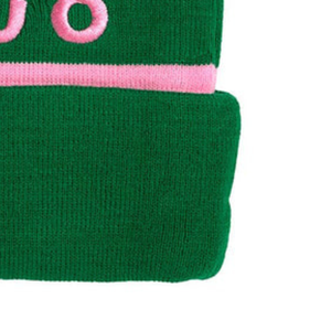Gorro de Punto Personalizado Rosa y Verde con Letras AKA Bordadas y Diseño de Escudo, Gorro de Invierno con Pompón, Modelo 1908, Casual para Exteriores - Product Image 2