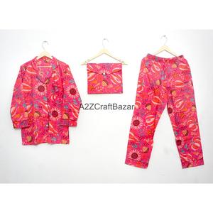 Indian 100% Cotton Eco-Friendly 2-Piece Women Pajama Set Soft Breathable <b>Clothes</b> Floral <b>Printed</b> Top Bottom Dresses Sleepwear - Product Image 1