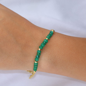 Natural Green Emerald <b>Beaded</b> <b>Bracelet</b> with Gold Plated Chain Adjustable Gemstone Jewelry for Women - Product Image 4