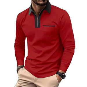 High Quality <b>Polyester</b> Business Men's Polo <b>T</b> <b>Shirt</b> Full Sleeve Designed With Zipper and Pocket with custom Logo Polo <b>Shirts</b> - Product Image 5