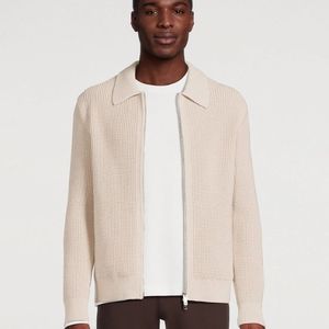 Cárdigan de punto 100% algodón con diseño acanalado de color sólido, informal y a la moda, con logotipo bordado personalizado para hombre y unisex. - Product Image 6