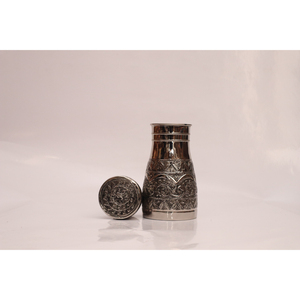 Handcrafted Antique Silver-Plated Copper Water Bottle with Intricate Floral Engraving Eco-Friendly Metal Drinkware Gift Set - Product Image 5