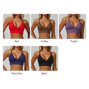 Sujetador deportivo de yoga de secado rápido con espalda cruzada y cuello en U, ropa deportiva de alta resistencia para niñas, para ocio, correr y deportes, ajustable, de elastano estampado. - Product Image 4