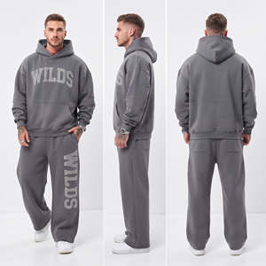 Men's Hooded Wide Leg Fleece Tracksuit Rhinestone Printed Hoodie Sweatpants Set 100% Cotton Streetwear Men Oversized <b>Track</b> Suit - Product Image 5