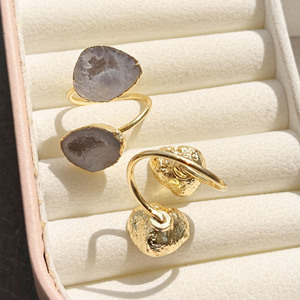 Raw White Geode Druzy Open <b>Ring</b> Gold Plated Adjustable Natural <b>Crystal</b> Statement <b>Ring</b> Boho Jewelry Gift for Girlfriend - Product Image 3