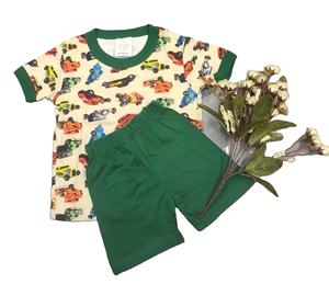 ชุดเสื้อเชิ้ตและกางเกงขาสั้นลายการ์ตูนลำลองสำหรับเด็กผู้ชาย ผ้าโพลีเอสเตอร์ 2 ชิ้น ชุดเซ็ต 6-9 ปี รุ่นกวางตุ้ง 4100 บริการ ODM ผ้า Worsted - Product Image 1