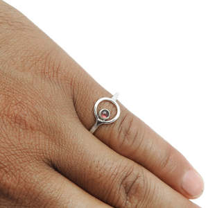 925 Sterling <b>Silver</b> Hollow Round Shape <b>Ring</b> For Women Round Faceted Cut <b>Garnet</b> Gemstone Bezel Setting Minimalist Bohemian <b>Ring</b> - Product Image 4
