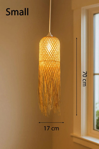 Fringed Bamboo Pendant Light Boho Japandi Woven Lampshade Hanging <b>Ceiling</b> Lamp OEM Supplier Vietnam Factory - Product Image 5