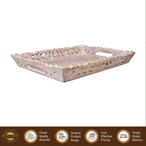 Plateau de service alimentaire en bois de manguier massif sculpté à la main, couleur blanc cassé, haute qualité, prix d'usine, pour la maison et la restauration, lot de 3 - Product Image 3