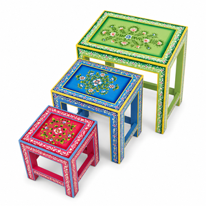 Hand Painted Nested Side <b>Table</b> <b>Set</b> Floral Wooden Nesting <b>Tables</b> Decorative Living Room Furniture - Product Image 1