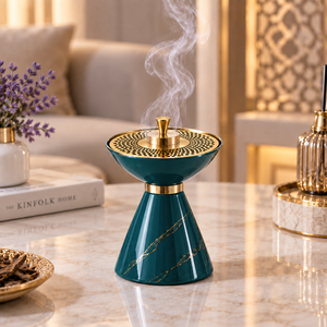 Brûleur d'encens Bakhoor, diffuseur d'aromathérapie, base en marbre blanc à motifs avec couvercle en acier inoxydable, trous de ventilation, utilisation en intérieur - Product Image 3