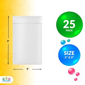 Sobres Acolchados de Plástico Blanco con Burbujas, 5 x 9 Pulgadas, Paquete de 25, Autosellables, Bolsas de Plástico con Amortiguación, Autoadhesivas - Product Image 2