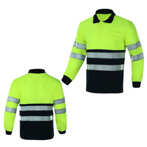Polo à manches longues avec bande réfléchissante, vêtements de travail haute visibilité, travaux routiers, construction industrielle, polos de travail - Product Image 4