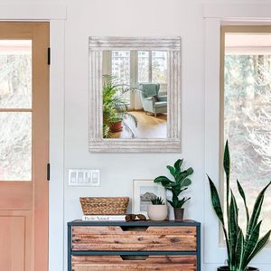 Rustic Whitewashed Wooden <b>Wall</b> <b>Mirror</b> Farmhouse Distressed Rectangular Vanity <b>Mirror</b> Decorative Accent <b>Mirror</b> <b>for</b> Living Room - Product Image 5