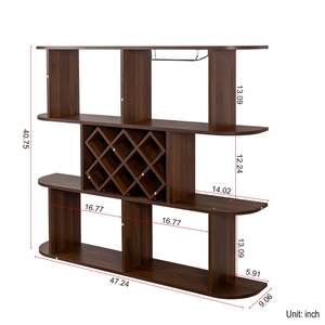 Estante grande de 3 niveles para vino de madera rústico, estante de almacenamiento multifuncional montado en la pared con soporte de vidrio, decoración para el hogar, Bar, comedor - Product Image 5