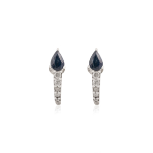 Pendientes de Plata de Ley 925 con Media Aro y Zafiro Azul Genuino en Corte Pera y Diamantes, de Moda y Gran Venta para Mujer - Product Image 1
