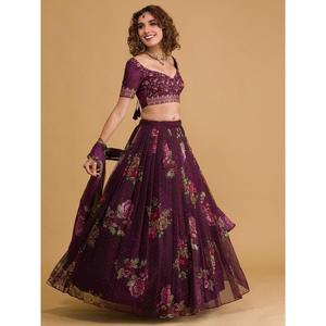 Incroyable sangeet en organza imprimé floral violet Lehenga Choli - Product Image 6
