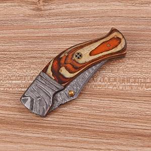 Cuchillo de caza plegable EDC de hoja recta de acero de Damasco hecho a mano con bloqueo de liner, personalizado para exteriores, OEM, marca privada, mango de madera - Product Image 4