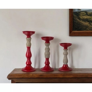 Luxury design 2 tone red natural mango wooden small medium large candle holder 3 <b>pc</b> <b>set</b> pillar candle holder customize option - Product Image 5
