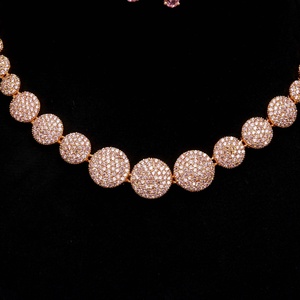 Baby Pink <b>Ruby</b> Pink <b>Necklace</b> Set 22K Gold Plated Vintage IGI Certified Wedding Bridal Jewelry with Earrings - Product Image 3
