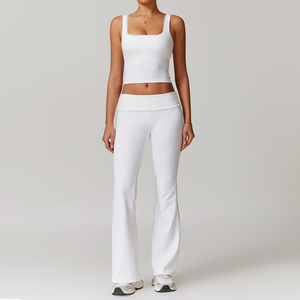 Women's 2 Piece Yoga <b>Set</b> <b>Square</b> Neck Crop Top High Waist Pants Breathable Spandex Polyester Solid Color Activewear - Product Image 5
