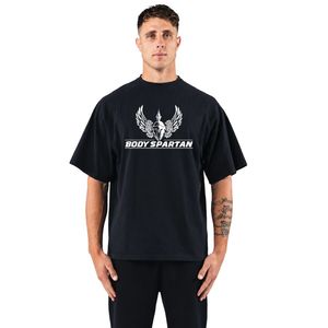 เสื้อยืดโอเวอร์ไซส์สีดำสำหรับผู้ชาย ผ้าฝ้ายพรีเมียม คอกลม ทรงหลวม สไตล์ลำลอง สตรีทแวร์ ชุดลำลองสำหรับชีวิตประจำวัน - Product Image 1