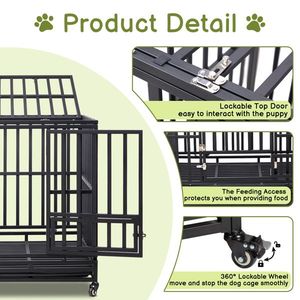 42-Inch Heavy Duty Dog Crate with 3-Door Lockable Wheels Removable Tray Indoor Kennel for Medium to Large Dogs - Product Image 3