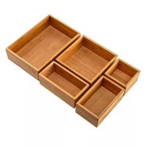 Wooden Drawer Organizer Set with Natural Finish for Home Storage Makeup Jewelry and Office Supplies - Product Image 2