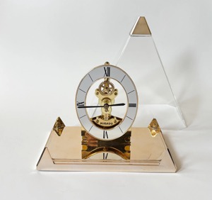 Newest Geometric Desk <b>Clock</b> Brass Mechanical Movement Roman Numerals <b>Art</b> <b>Deco</b> Design Silent Non Ticking - Product Image 1