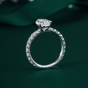 แหวนหมั้นเพชรทรงลูกแพร์เพาะเลี้ยงในห้องปฏิบัติการ ทองคำขาว 14K 18K ประดับเพชรแบบพาเว่  งานสั่งทำพิเศษสำหรับงานแต่งงาน - Product Image 3
